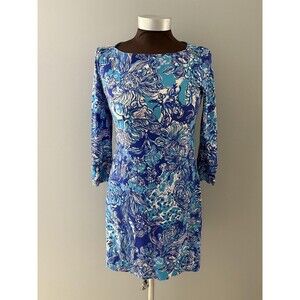 Lilly Pulitzer Dress Womens XS Blue Floral Sophie Stretch Beach Coastal Vacation
